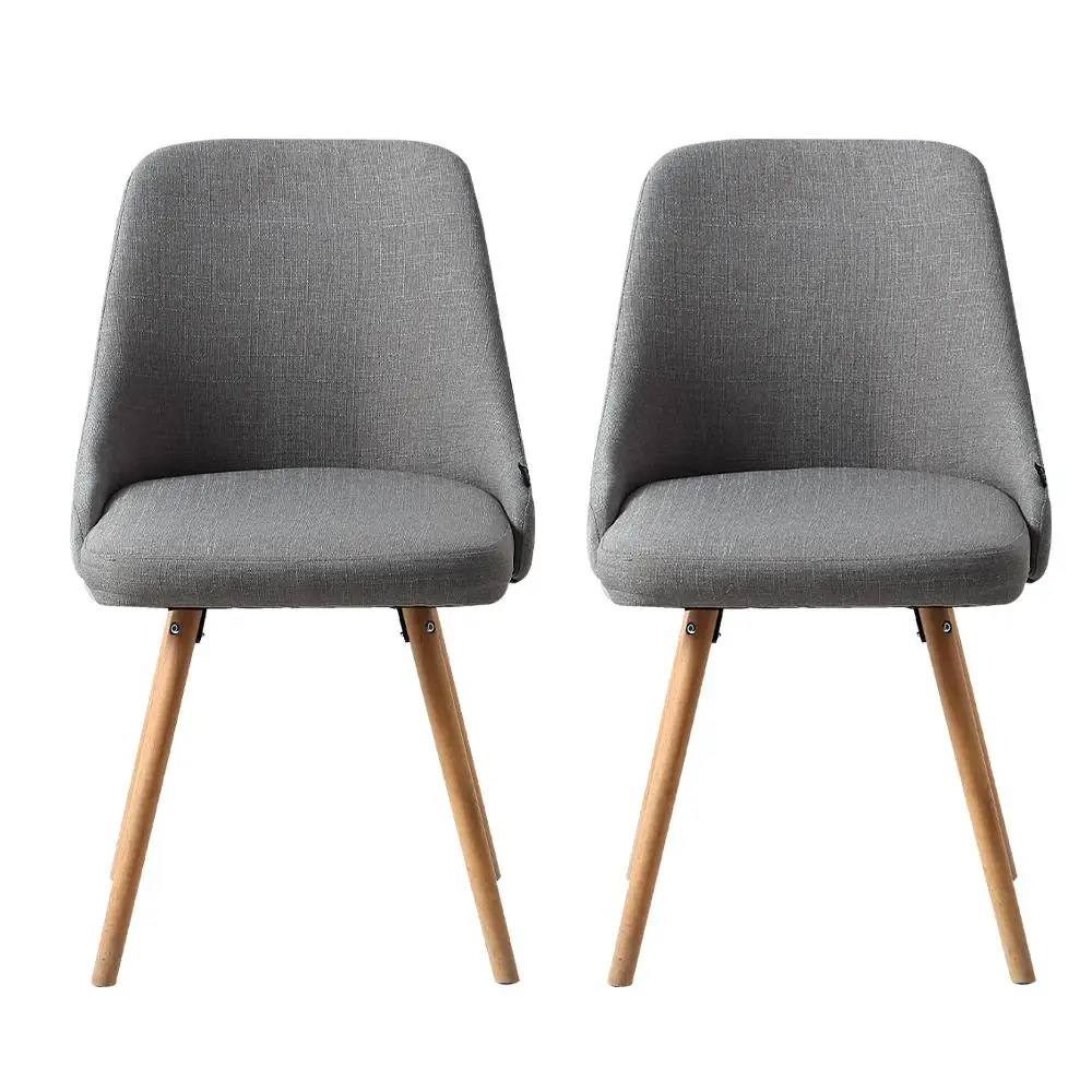 Grey Fabric Wooden Dining Chairs Set of 2 Modern Upholstered Kitchen Chairs for Home Use
