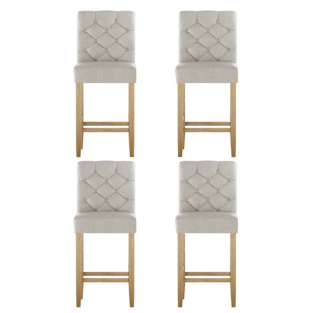 Set of 4 Linen Upholstered Bar Stools with Backrest Modern Counter Height Kitchen Dining Chairs for Home Island Seating