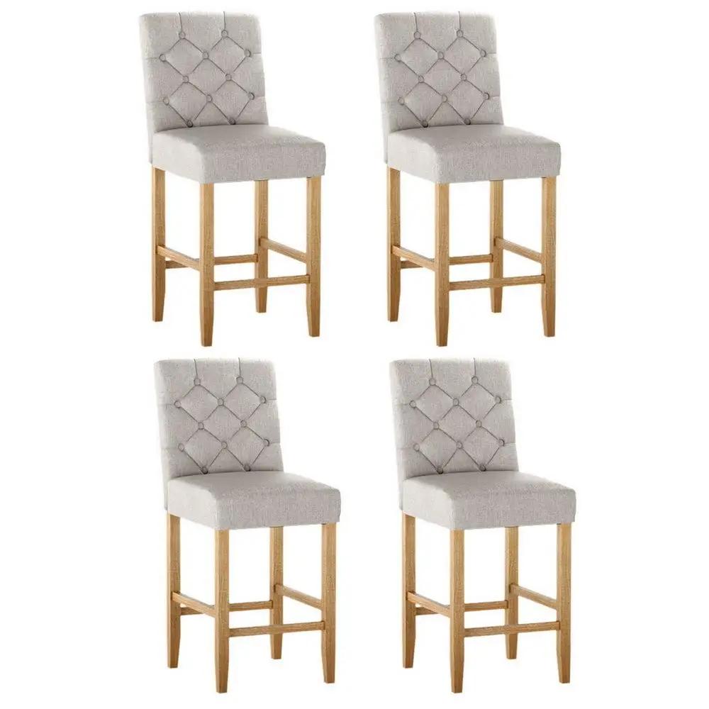 Set of 4 Linen Upholstered Bar Stools with Backrest Modern Counter Height Kitchen Dining Chairs for Home Island Seating