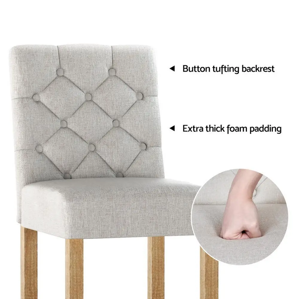 Set of 4 Linen Upholstered Bar Stools with Backrest Modern Counter Height Kitchen Dining Chairs for Home Island Seating