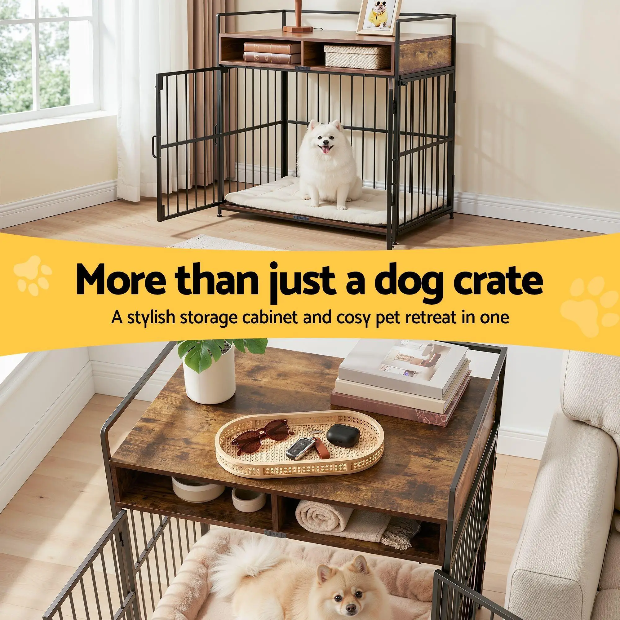 2 in 1 Wooden Dog Crate 104cm Pet Cage Furniture End Table Storage Black