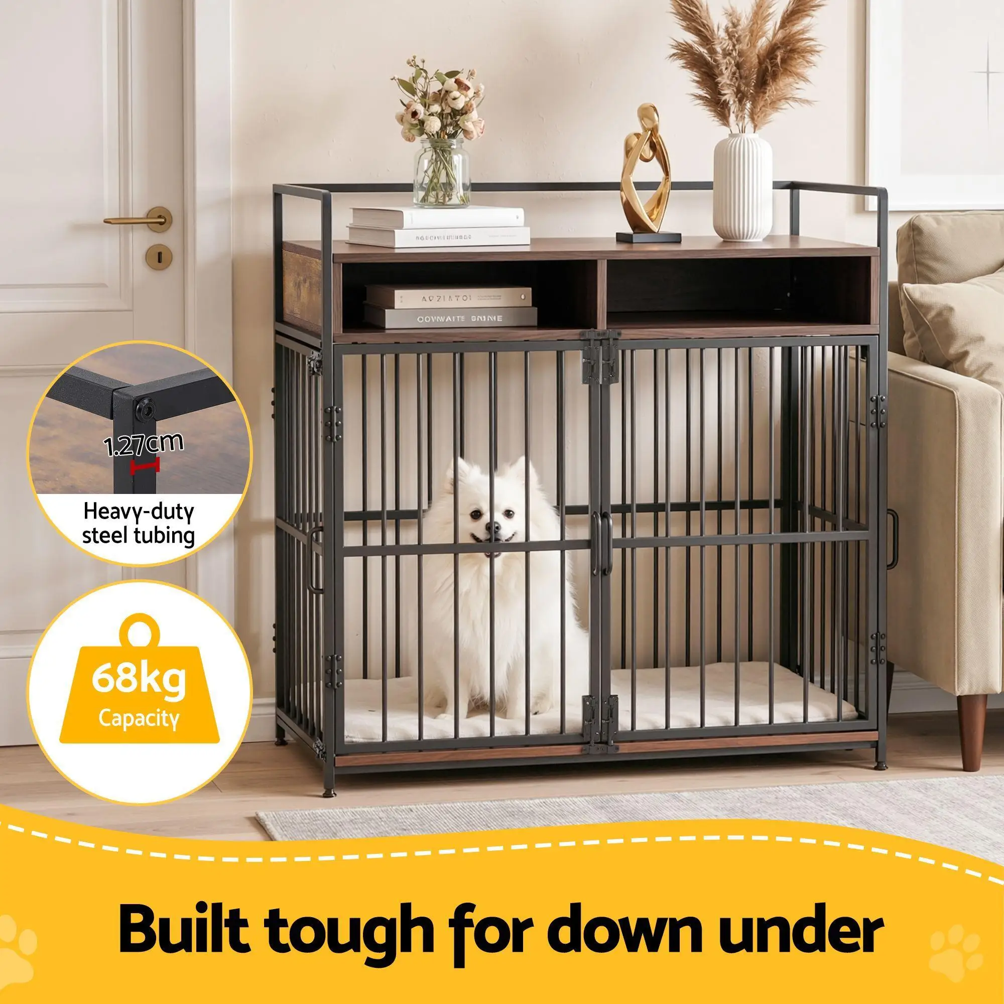2 in 1 Wooden Dog Crate 104cm Pet Cage Furniture End Table Storage Black