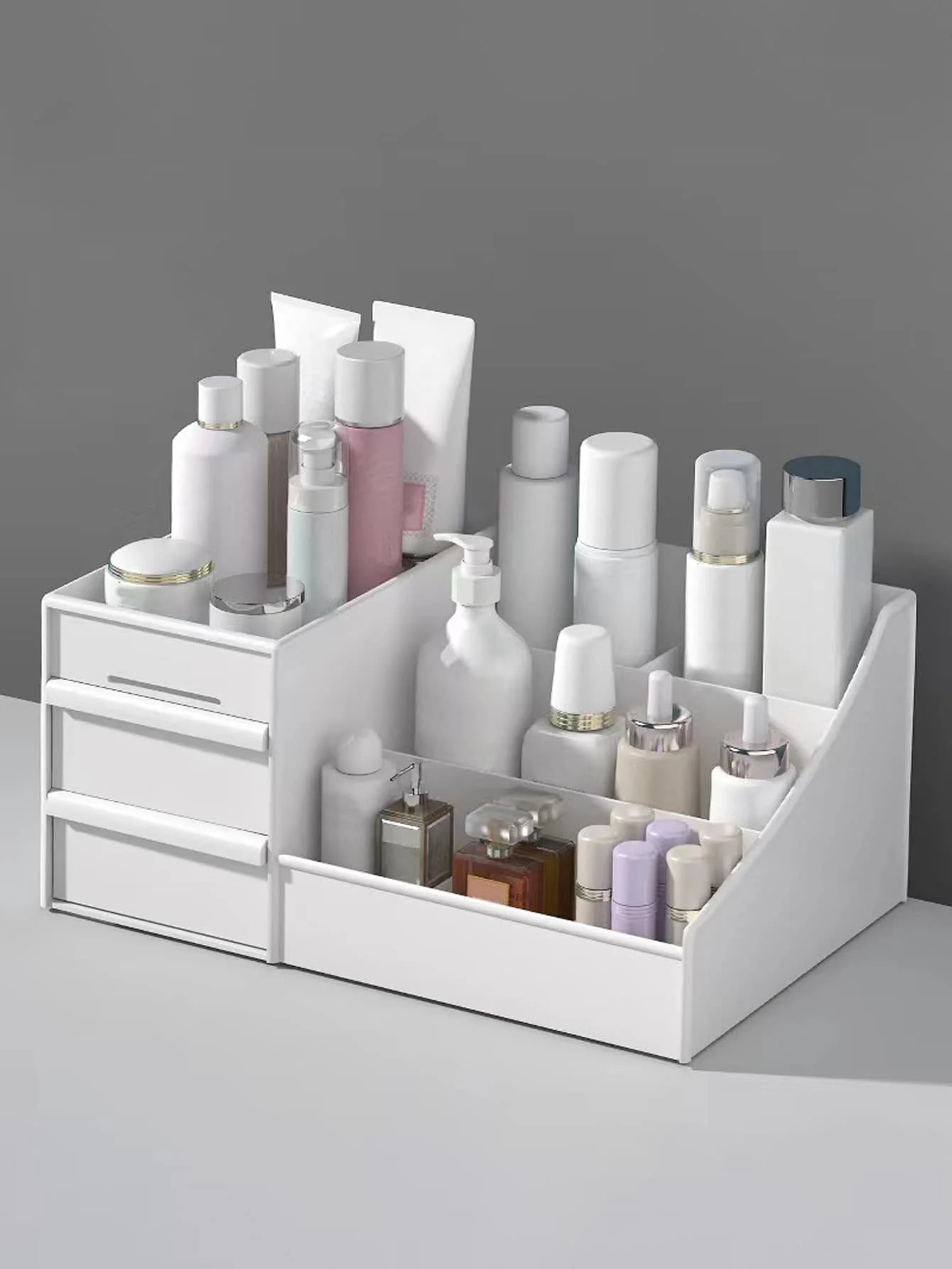 Large Capacity Cosmetic Storage Box, Makeup Organizer With Drawers, Countertop Vanity Holder For Lipstick Brushes Lotions