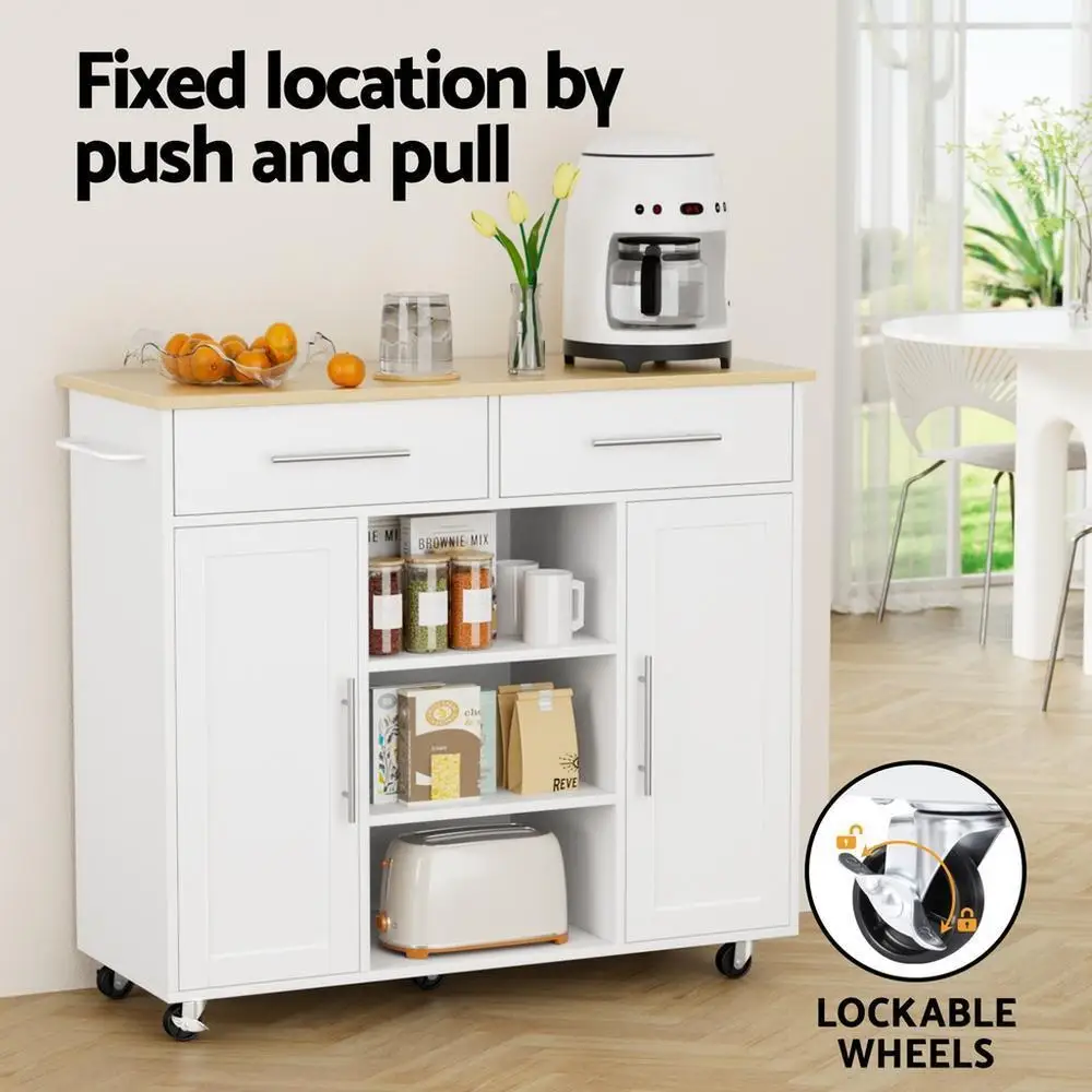 Kitchen Island Trolley Rolling Serving Cart with Storage Drawer Cabinet 100cm White