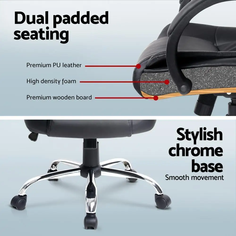 120cm Computer Desk and Executive Office Chair Set PU Leather High Back Black Office Furniture Set