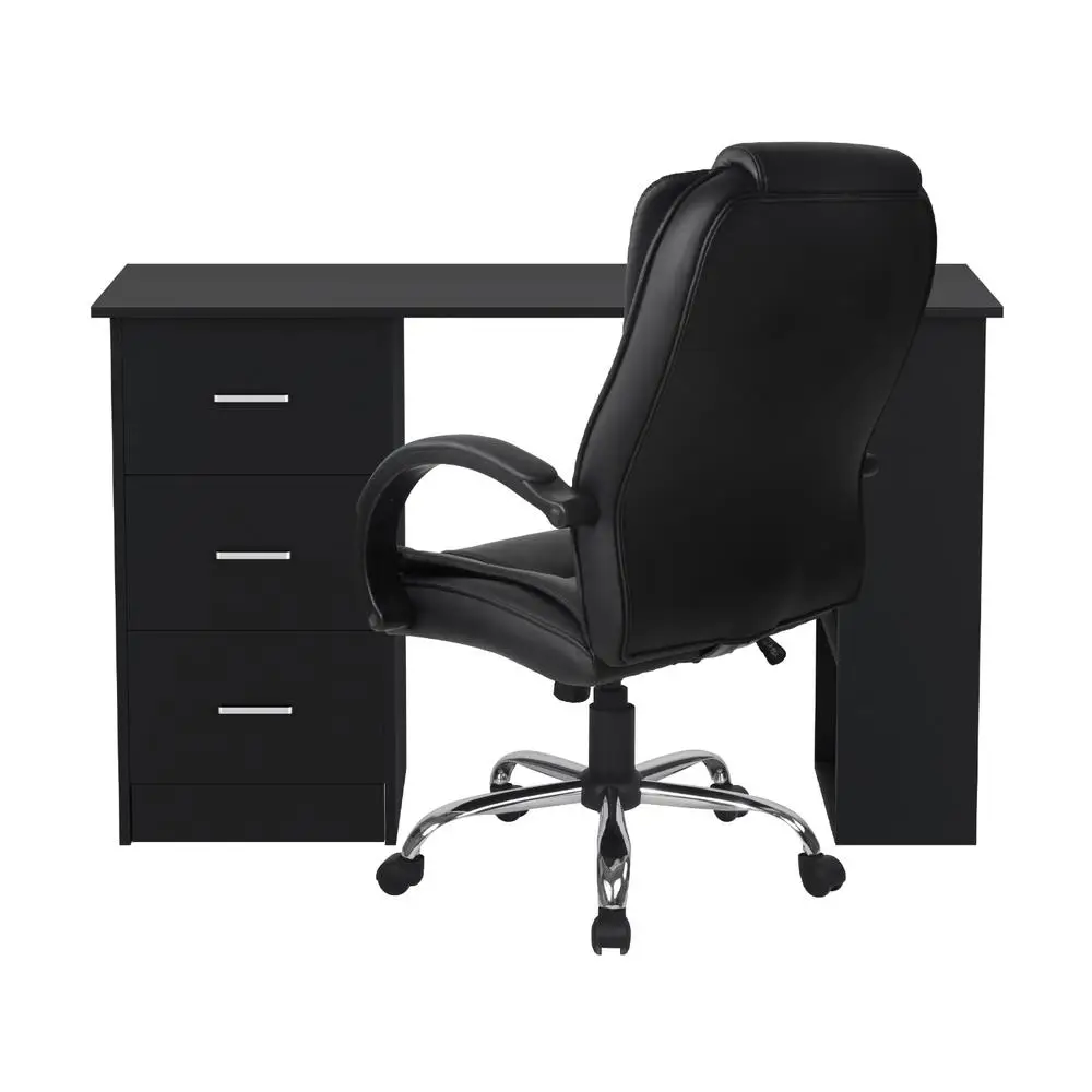 120cm Computer Desk and Executive Office Chair Set PU Leather High Back Black Office Furniture Set