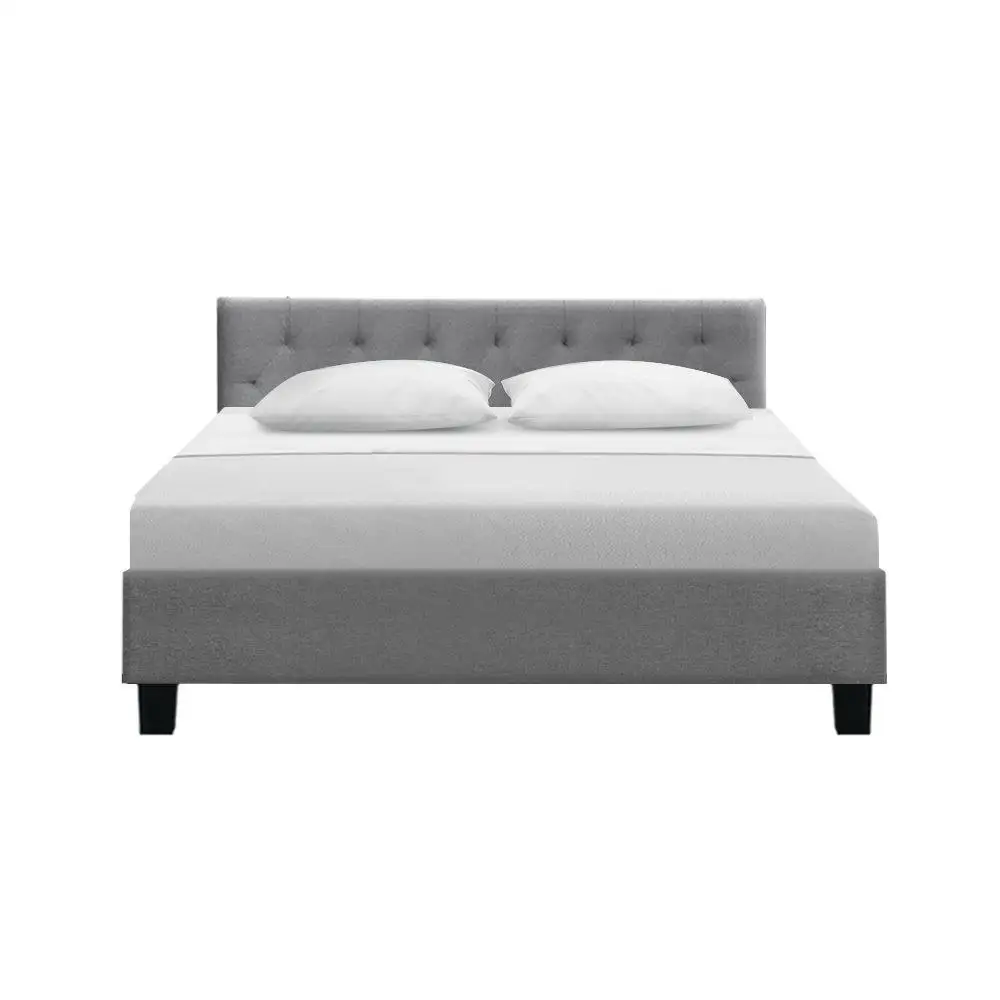 Queen Size Grey Upholstered Bed Frame with Storage Headboard Platform Mattress Support Modern Bedroom Furniture