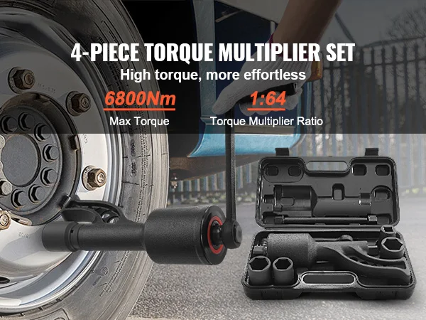 SucceBuy Torque Multiplier 1 In Drive Lug Nut Wrench Set 4800/6800 N.m Lug Nut Remover Includes 4/8 Sockets and Storage Case