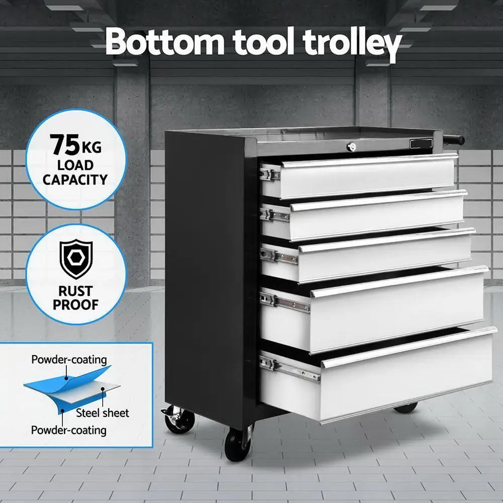 15 Drawers 2 in 1 Tool Chest Trolley Toolbox Black and Grey Storage Cabinet