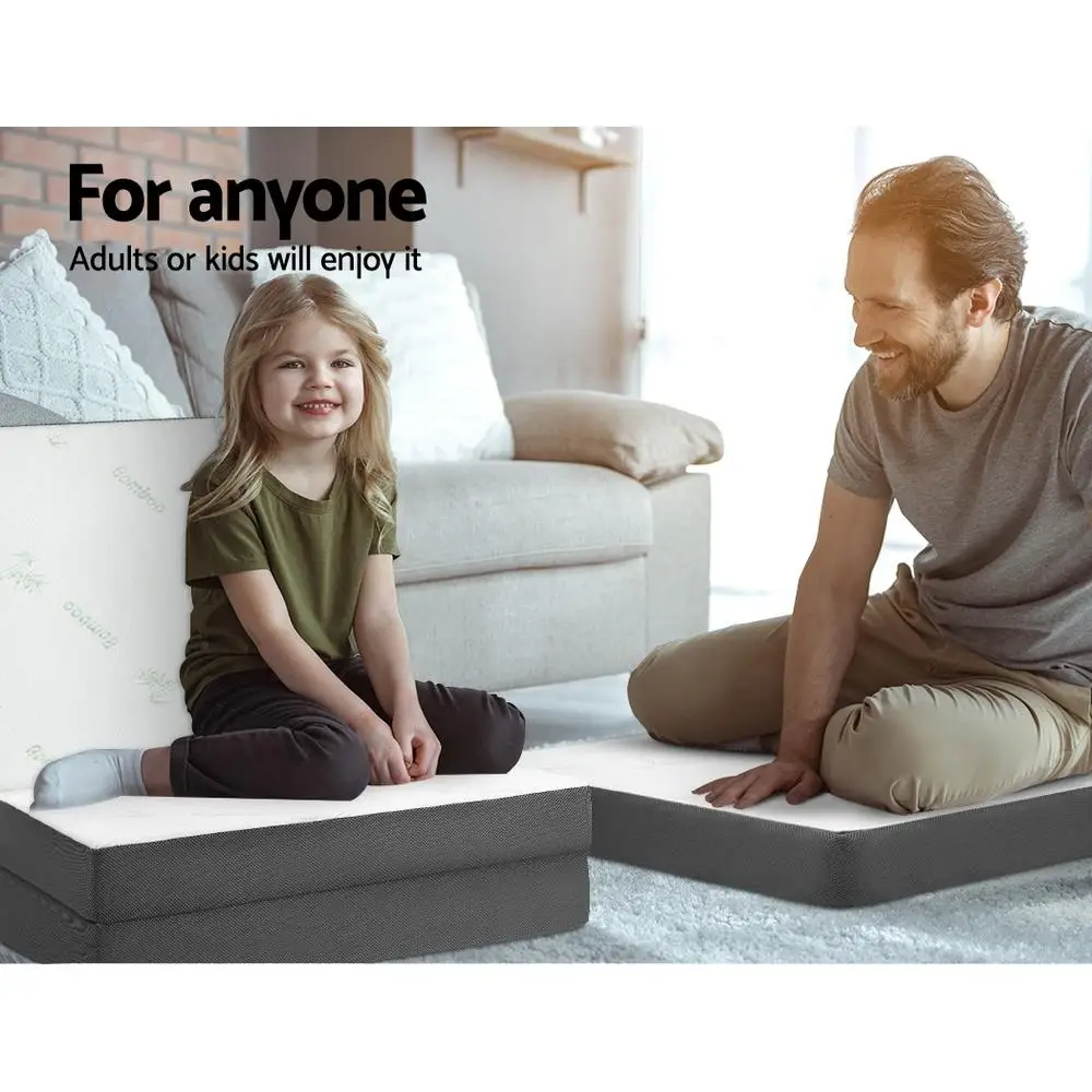 Foldable Single Foam Mattress Bamboo Cover Portable Space Saving Floor Bed Convertible Guest Sleeping Mat Extra Comfort Durable Breathable Washable Cover