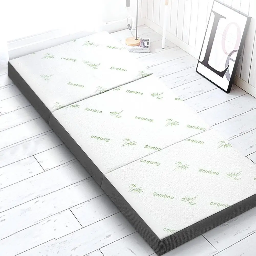 Foldable Single Foam Mattress Bamboo Cover Portable Space Saving Floor Bed Convertible Guest Sleeping Mat Extra Comfort Durable Breathable Washable Cover