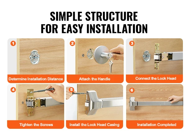 SucceBuy Push Bar Door Locks Stainless Steel Bars for Exit Doors with Exterior Lever Push Bar Panic Exit Device Door Hardware