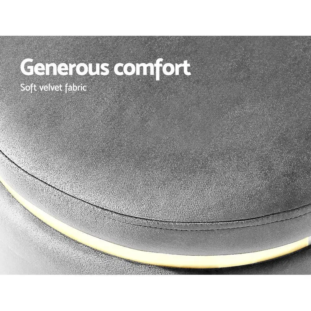 Round Velvet Ottoman Foot Stool Charcoal Plush Padded Accent Seat for Living Room Bedroom Storage Bench Style