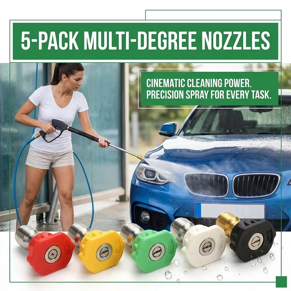 5PCS Stainless Steel Pressure Washer Tips Set Multiple Degrees, Power Washer Nozzle Tips, 1/4 Quick Connect