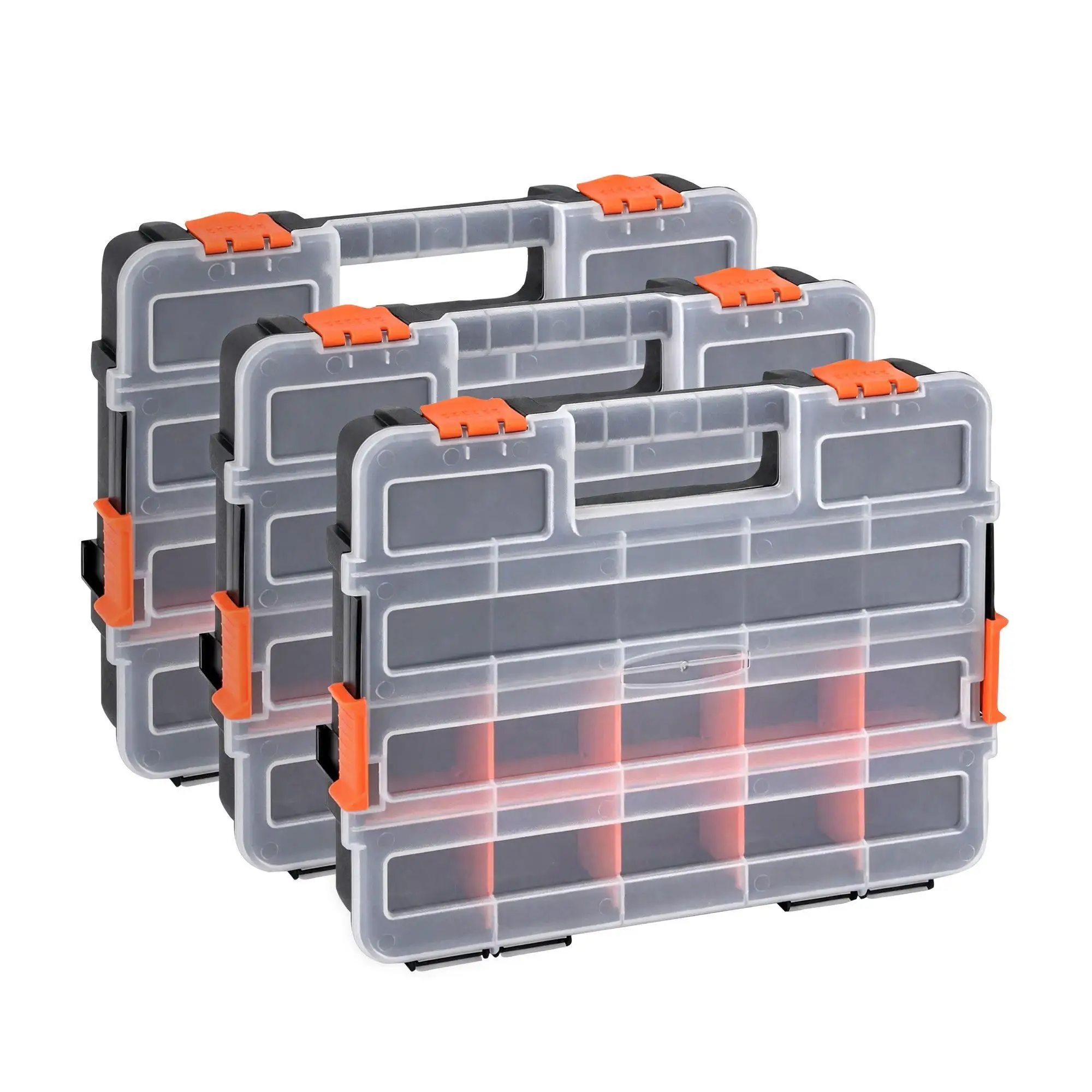 3 Pack Stackable Tool Box Organizer for small Parts Hardware Storage Box Portable Plastic Compartment Organizer for Screws Nails Nuts Crafts