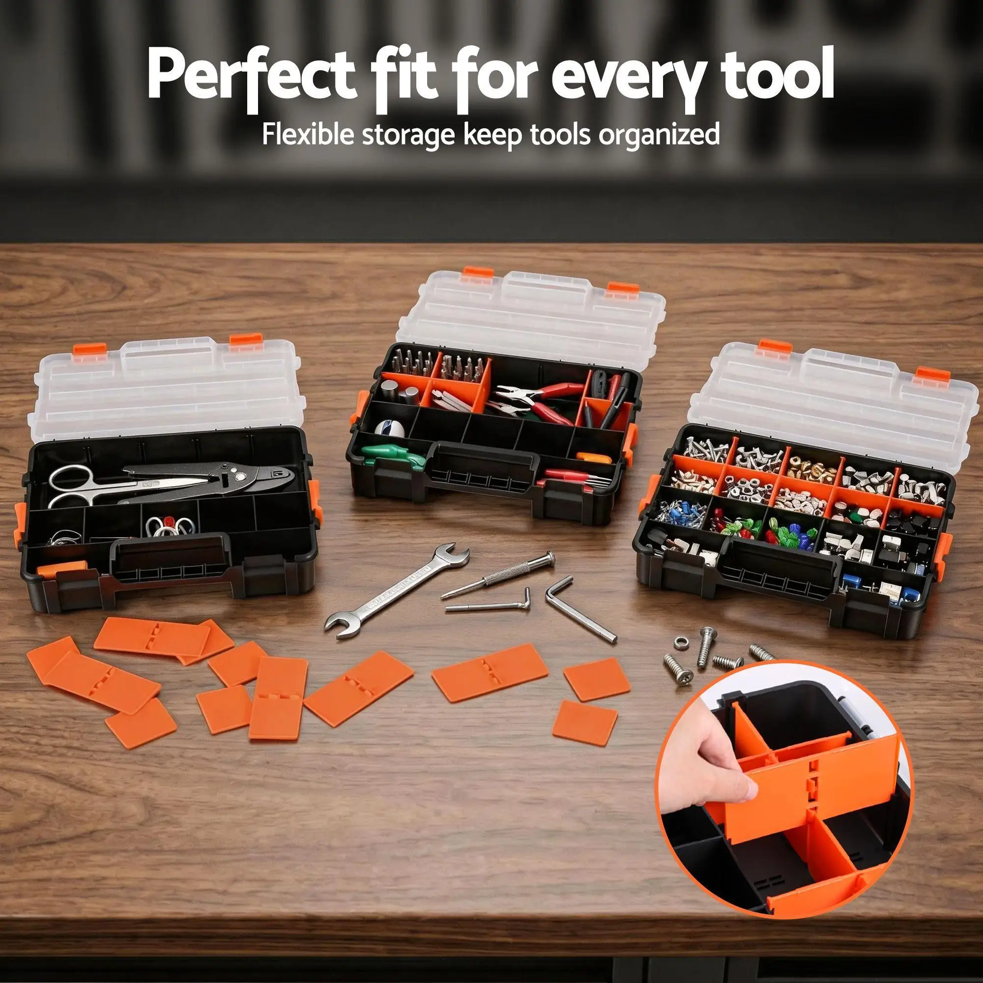 3 Pack Stackable Tool Box Organizer for small Parts Hardware Storage Box Portable Plastic Compartment Organizer for Screws Nails Nuts Crafts
