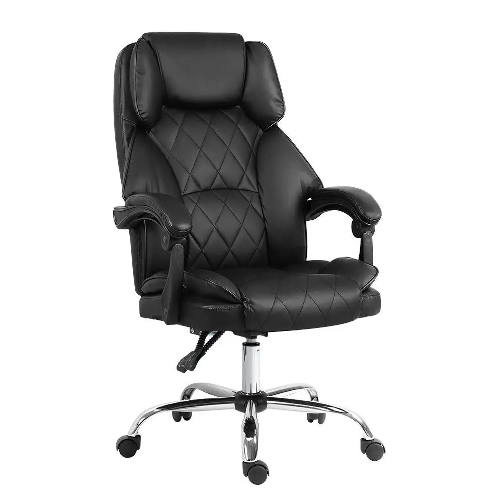 Executive Office Chair Leather Recliner Adjustable High Back Swivel Ergonomic Computer Desk Chair Black Padded Home Office Seat