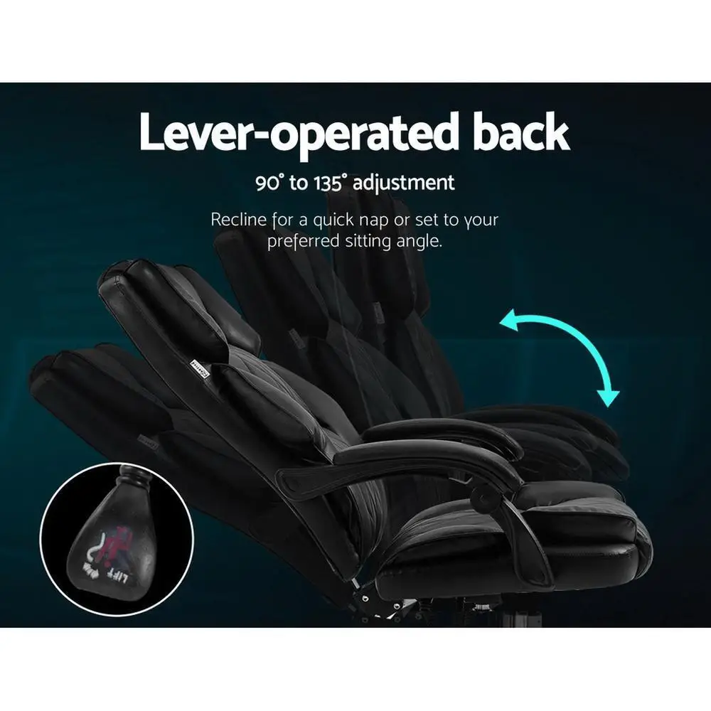 Executive Office Chair Leather Recliner Adjustable High Back Swivel Ergonomic Computer Desk Chair Black Padded Home Office Seat