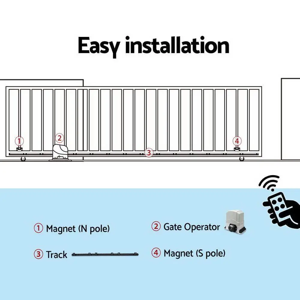 Automatic Sliding Gate Opener Kit 4M 1200KG Heavy Duty Electric Gate Motor Remote Control Access System