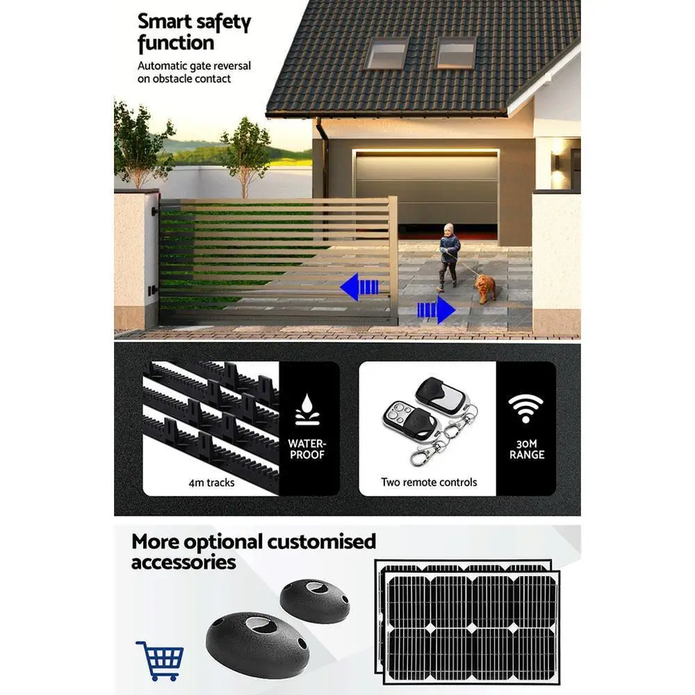Automatic Sliding Gate Opener Kit 4M 1200KG Heavy Duty Electric Gate Motor Remote Control Access System