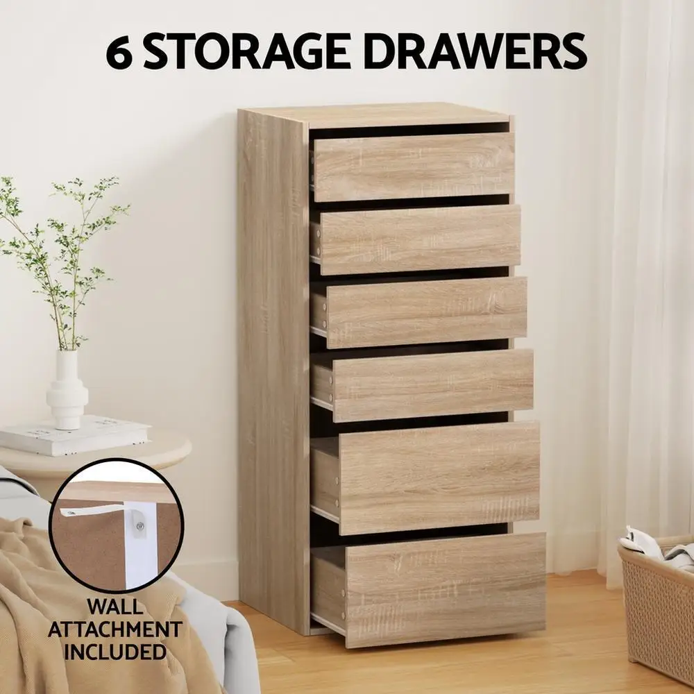 6 Drawer Tallboy Pine Dresser Chest of Drawers Wooden Storage Cabinet Bedroom Furniture