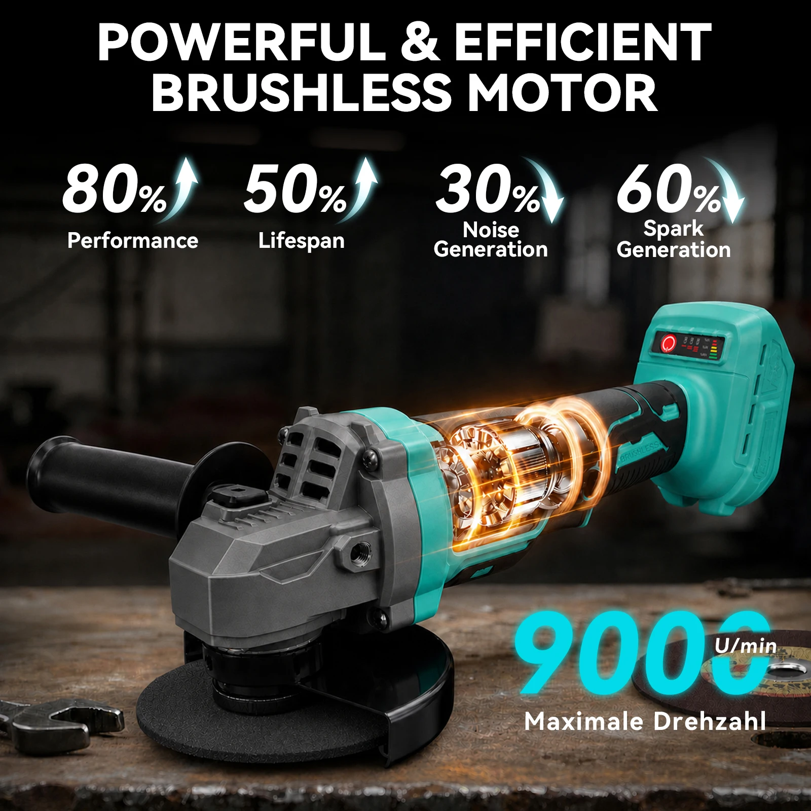  Cordless Angle Grinder Compatible with Makita 18V Battery, 125mm Electric Grinding Machine with 1pc Battery, Brushless Power Grinder with Battery, Cutting Grinding Polishing Tool for Metal Wood DIY Workshop