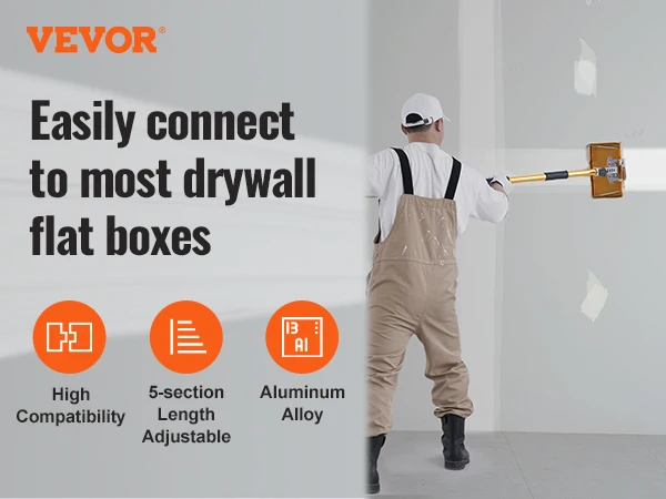 SucceBuy Drywall Flat Box Handle 40''-64'' Anodized Aluminum 5-Section Length Adjustable Non-Slip Grip Plasterboard Wallboard