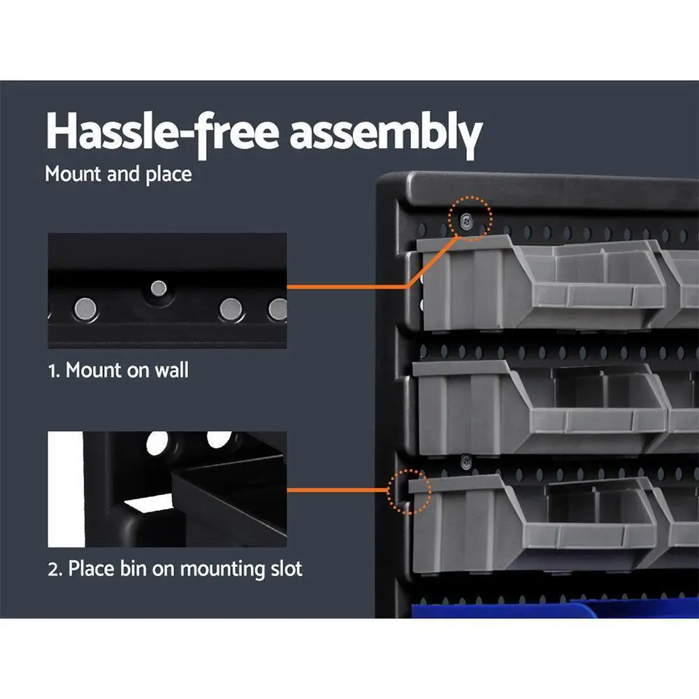 60 Pcs Wall Mounted Storage Bin Rack Organizer Heavy Duty Plastic Parts Storage Bins for Garage Workshop Tool and Hardware Sorting
