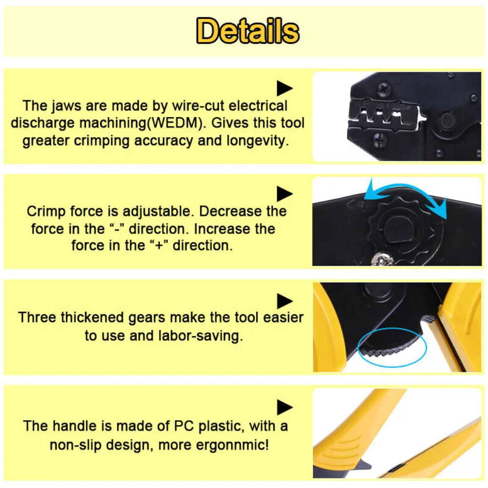 10Pcs/Set Ratchet Crimper Plier Crimping Tool Cable Wire Electrical Terminals