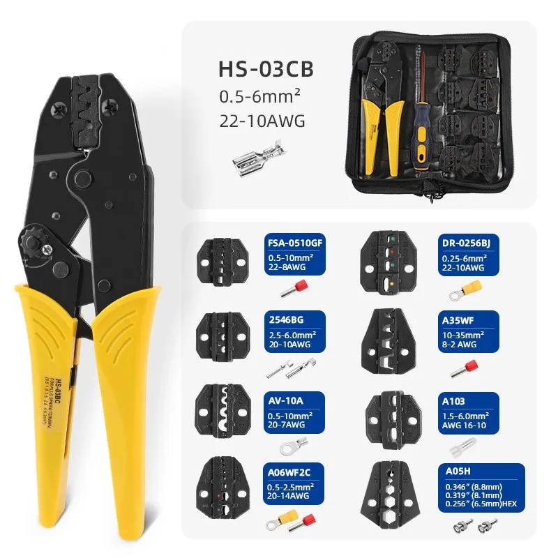 10Pcs/Set Ratchet Crimper Plier Crimping Tool Cable Wire Electrical Terminals