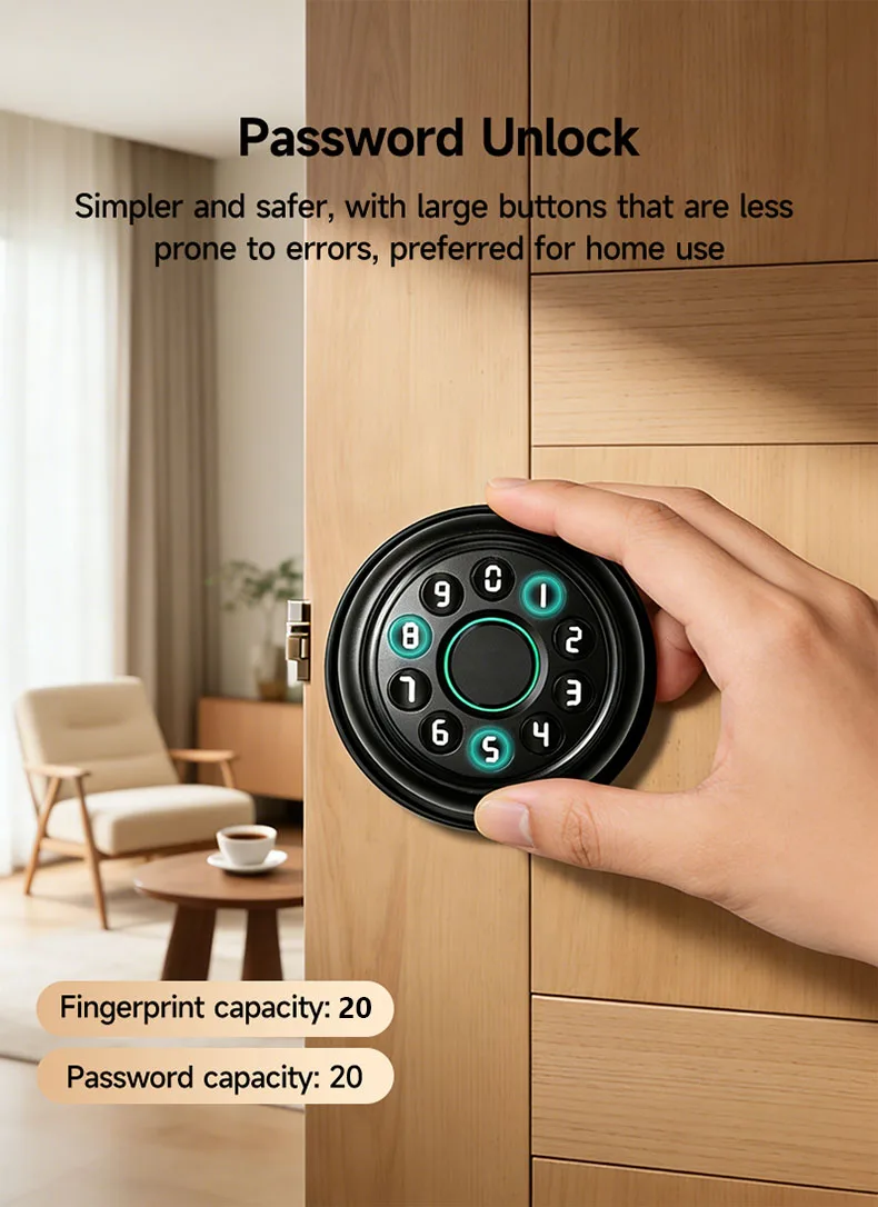 ICCSSI Spherical Lock Tuya Smart Lock Digital Electronic Lock Unlock Fingerprint/Password/Key/Bluetooth for Airbnb Home K10CPLUS