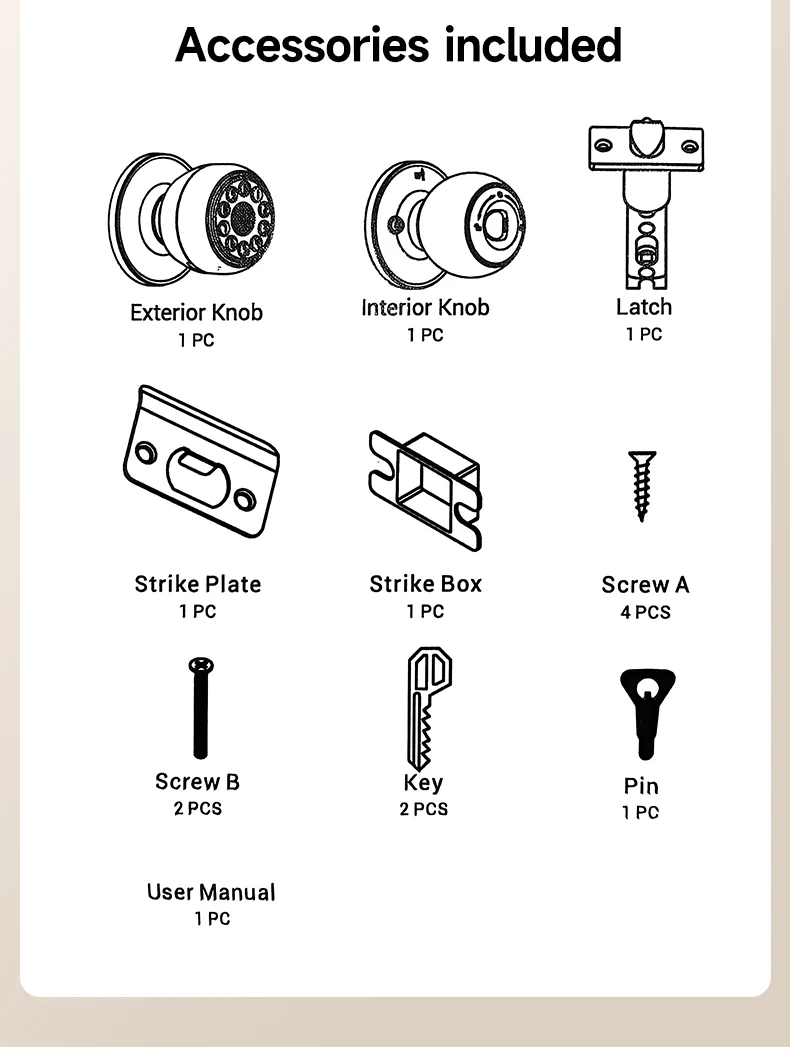 ICCSSI Spherical Lock Tuya Smart Lock Digital Electronic Lock Unlock Fingerprint/Password/Key/Bluetooth for Airbnb Home K10CPLUS