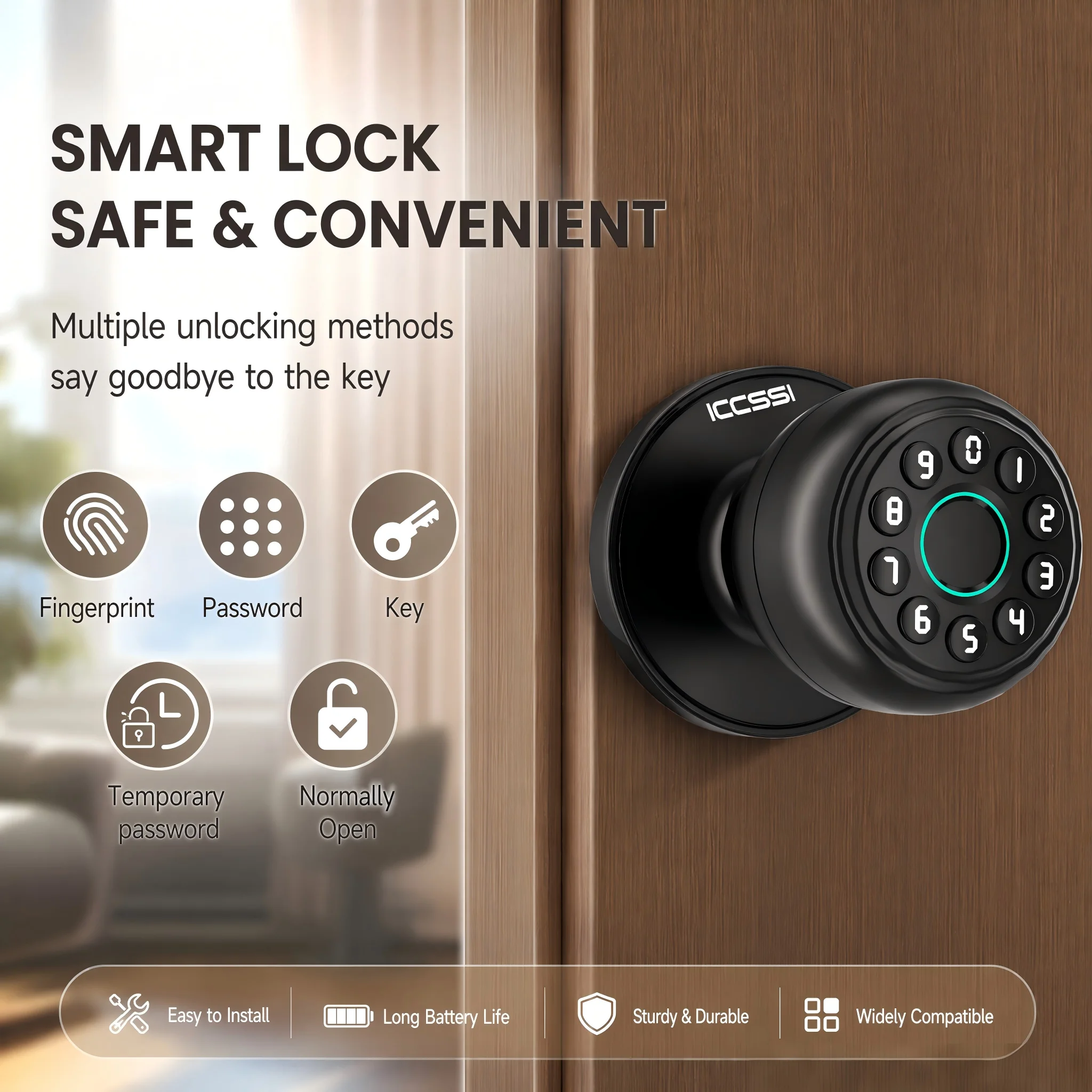 ICCSSI Spherical Lock Tuya Smart Lock Digital Electronic Lock Unlock Fingerprint/Password/Key/Bluetooth for Airbnb Home K10CPLUS