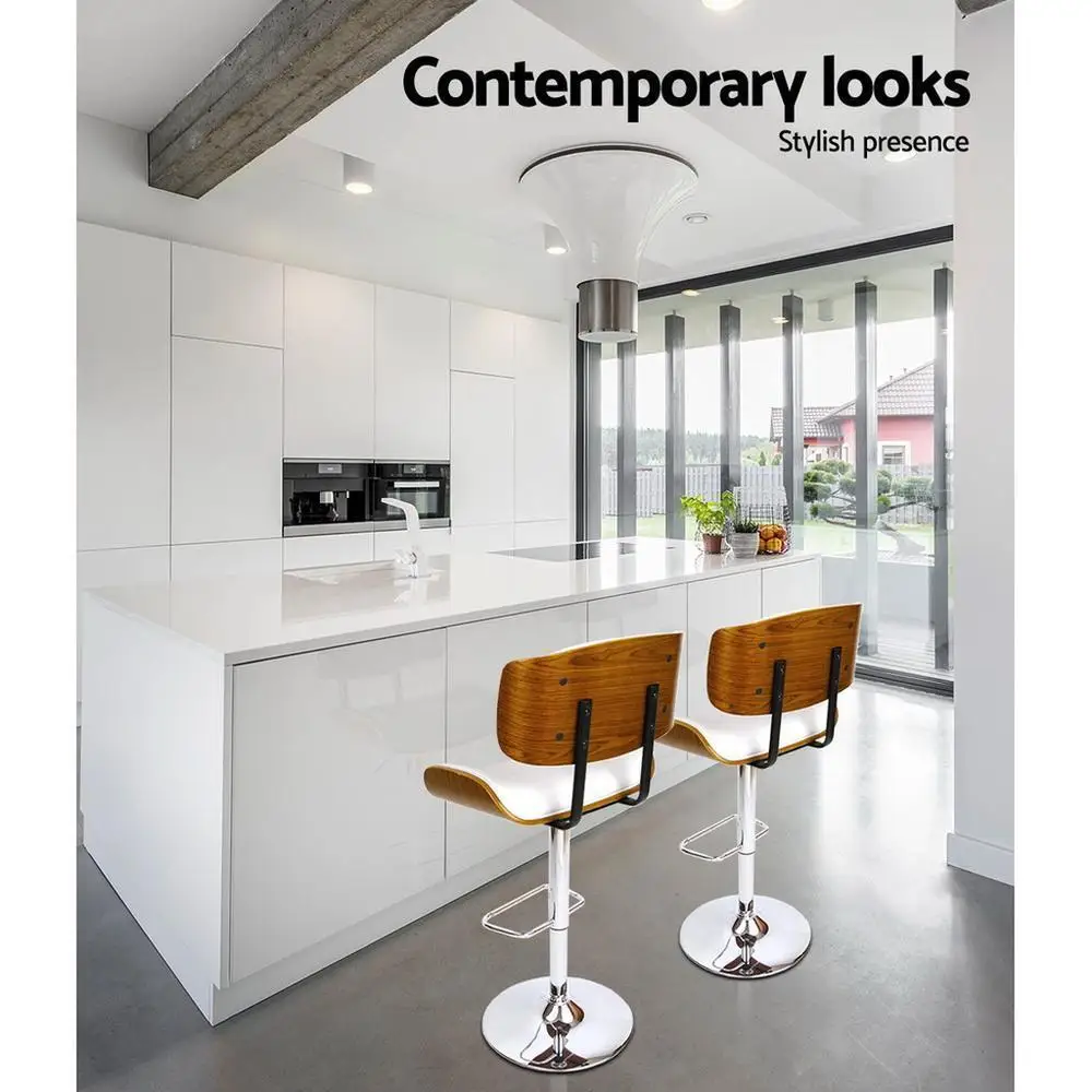 White Leather Gas Lift Bar Stools Adjustable Swivel Counter Chairs Modern Kitchen Dining Seating