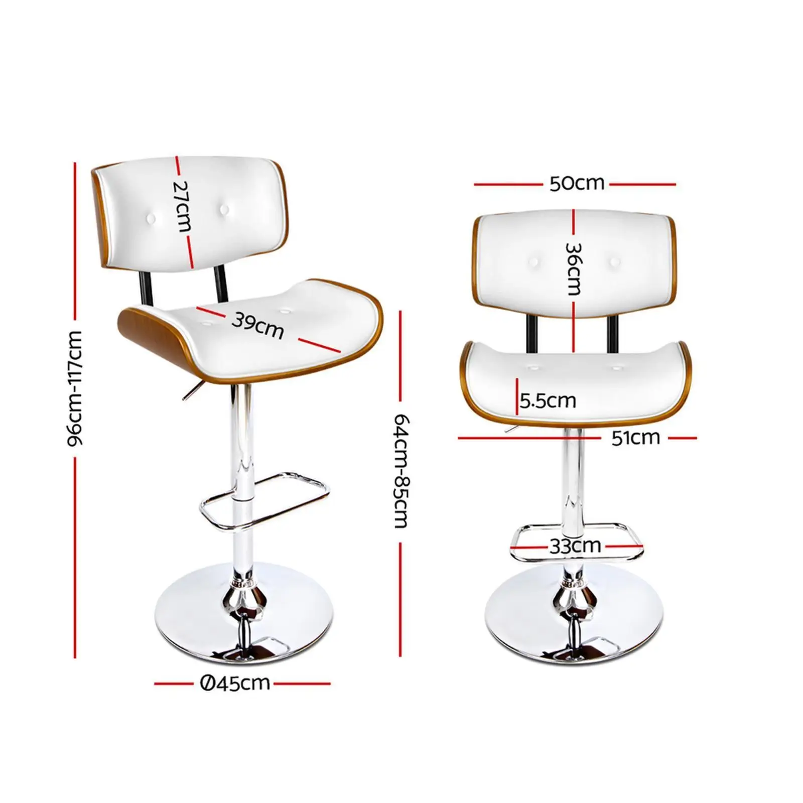 White Leather Gas Lift Bar Stools Adjustable Swivel Counter Chairs Modern Kitchen Dining Seating