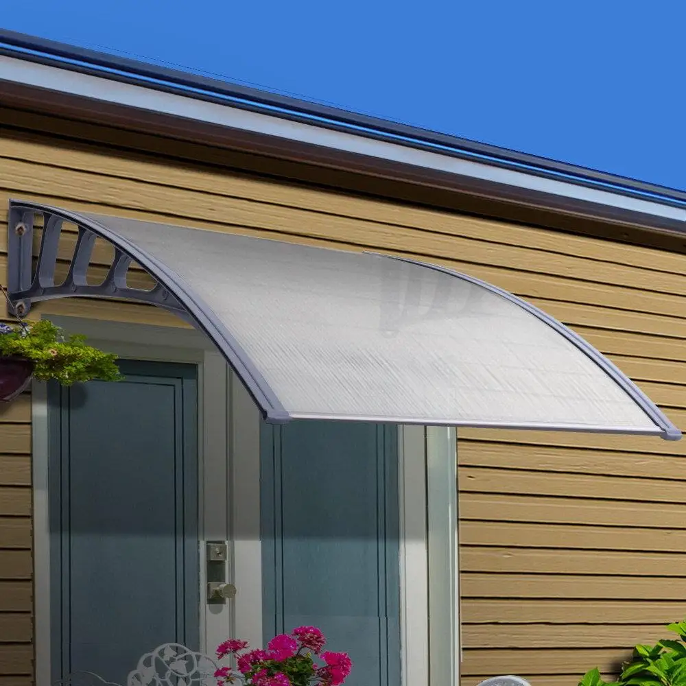 Window Door Awning Canopy 1.5x2m Transparent Rain Shelter Grey Plastic Frame Outdoor Entrance Cover