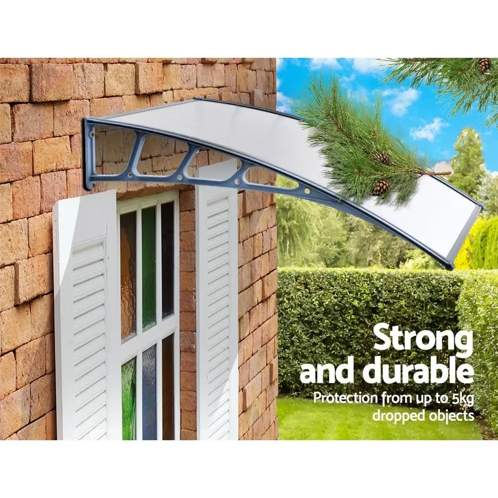Window Door Awning Canopy 1.5x2m Transparent Rain Shelter Grey Plastic Frame Outdoor Entrance Cover