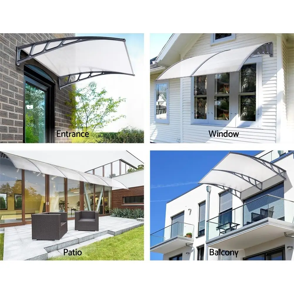 Window Door Awning Canopy 1.5x2m Transparent Rain Shelter Grey Plastic Frame Outdoor Entrance Cover