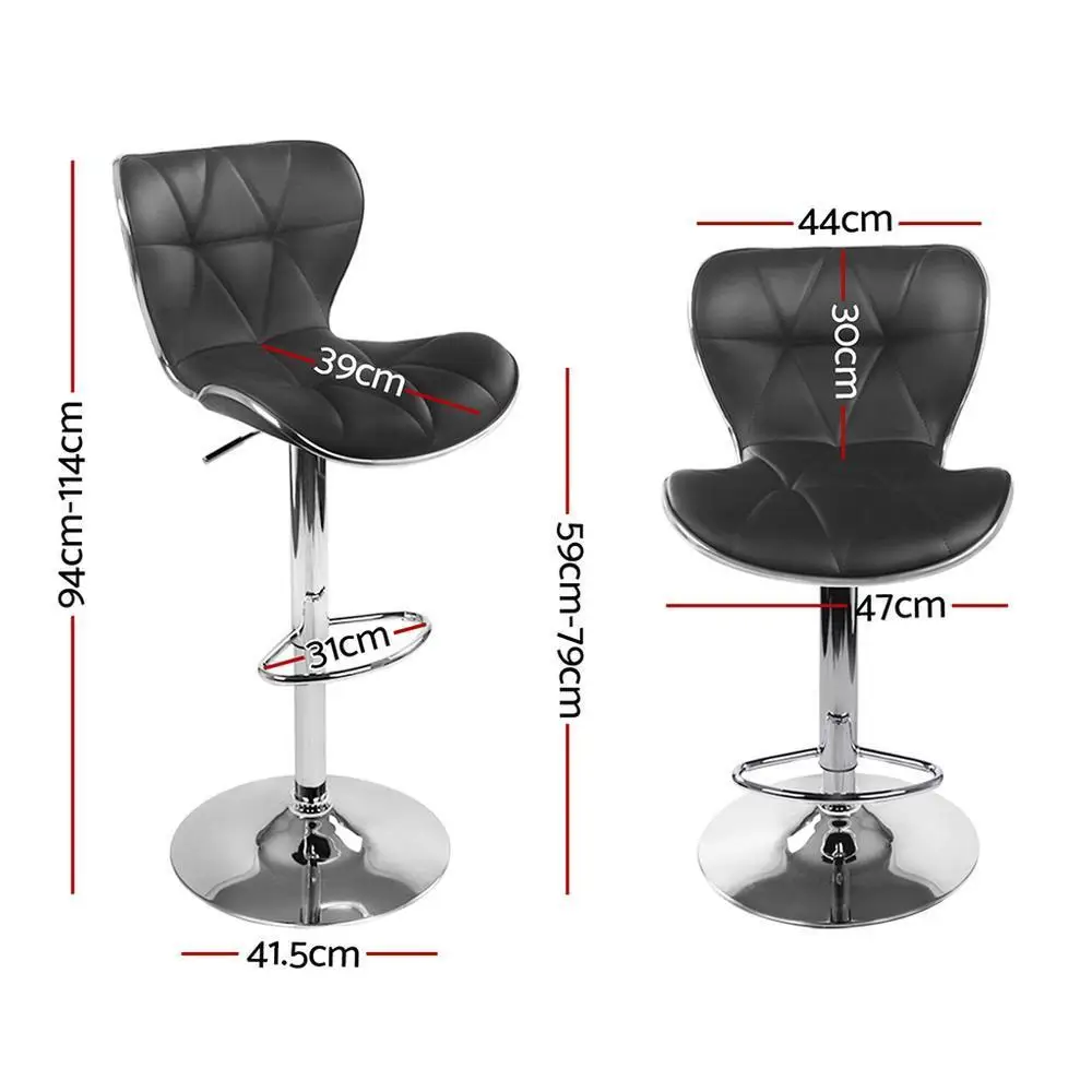 Set of 4 Adjustable Gas Lift Leather Bar Stools Black Swivel Counter Chairs with Footrest