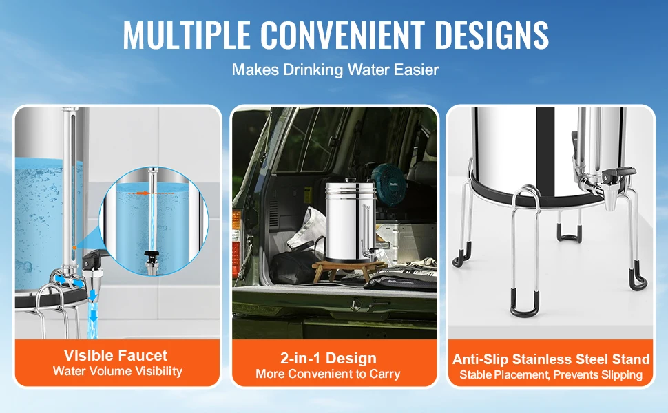 VEVOR Gravity-fed Water Filter System 2.25G 304 Stainless-Steel Countertop Filtration System with 2 Activated Carbon Filter