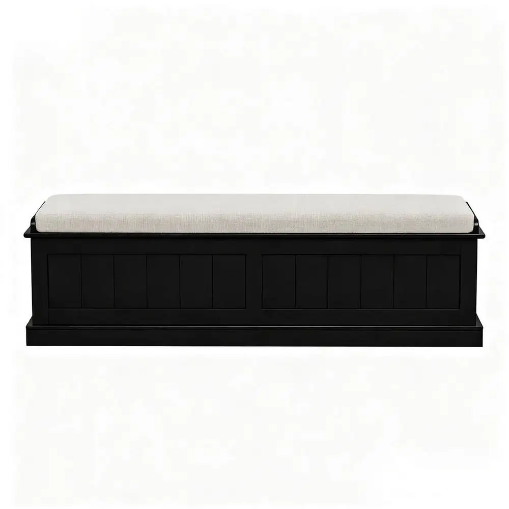 140cm Fluted Black Storage Ottoman Blanket Box Upholstered Bench Seat Shoe Storage Organizer for Bedroom Living Room Extra Large Capacity