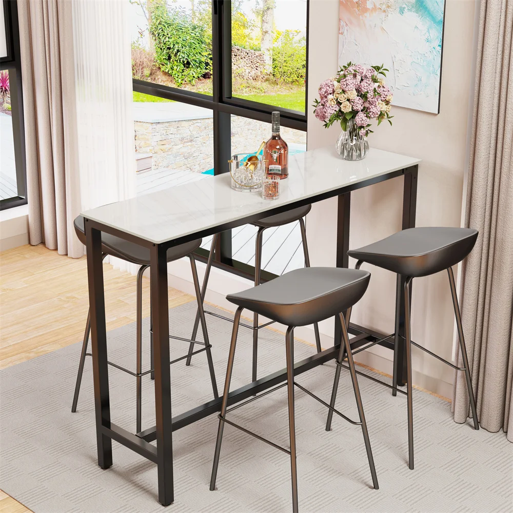 LUVODI 120cm Long Rectangular Bar Table Height Kitchen Breakfast Countertop Pub for Dining Room Business Area Offices Furniture