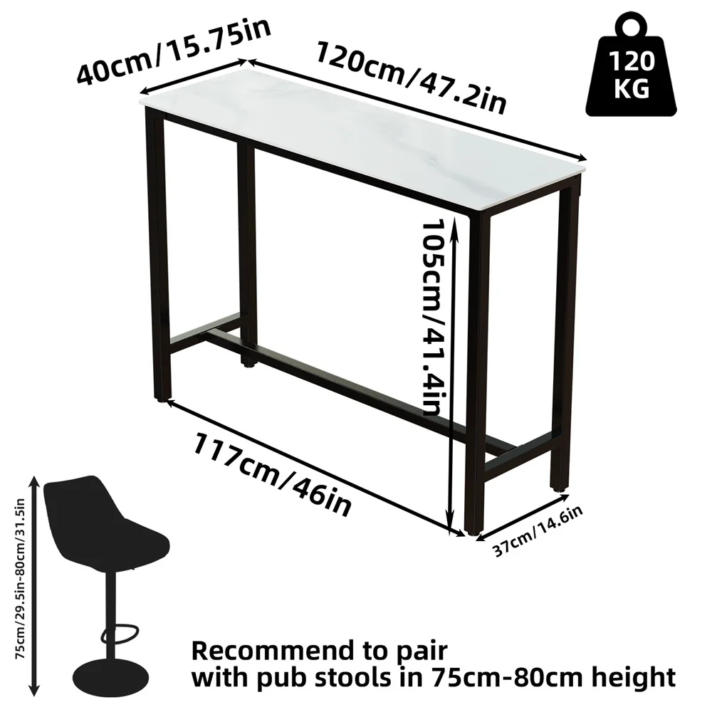 LUVODI 120cm Long Rectangular Bar Table Height Kitchen Breakfast Countertop Pub for Dining Room Business Area Offices Furniture