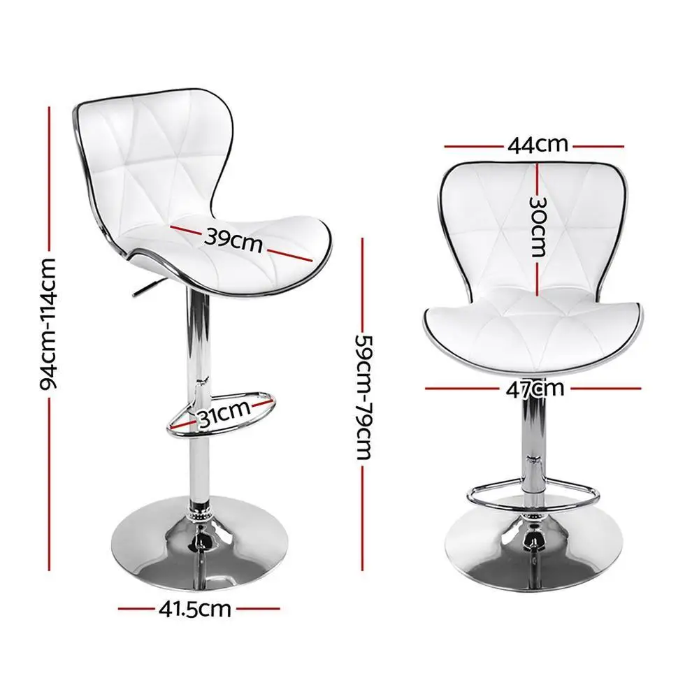 Set of 4 Adjustable Gas Lift Leather Bar Stools White Modern Kitchen Counter Chairs