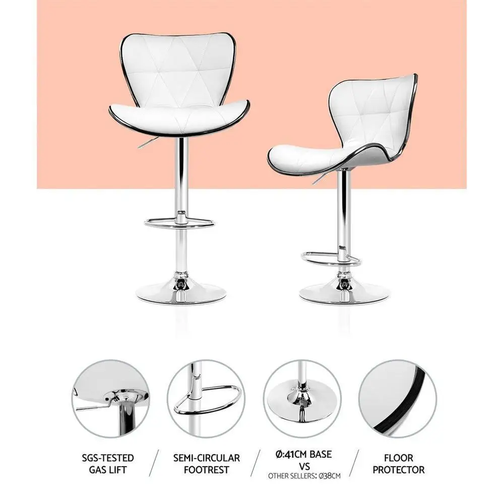 Set of 4 Adjustable Gas Lift Leather Bar Stools White Modern Kitchen Counter Chairs