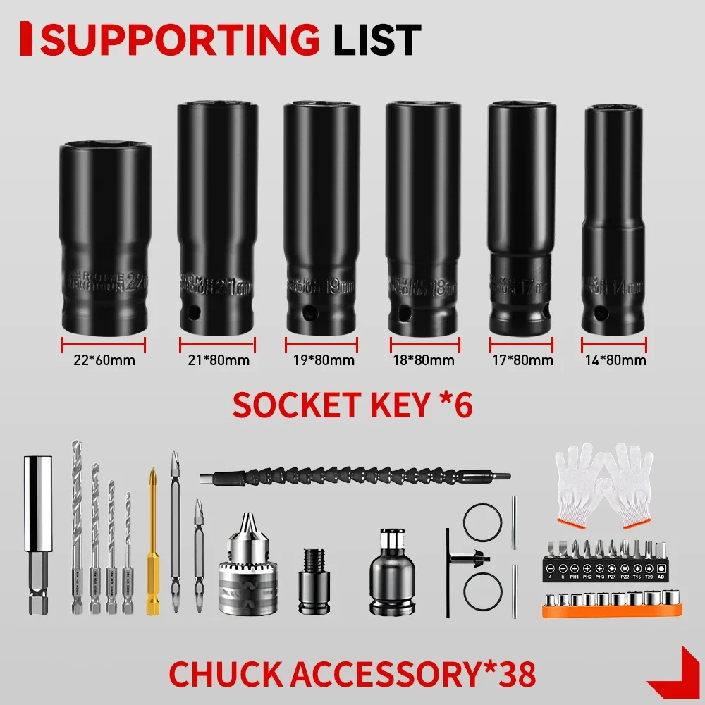 ONEVAN 44Pcs Set Electric Impact Wrench Socket Adapter Kit Drill Chuck Drive Adapter SET for Electric Drill Wrench Screwdrivers
