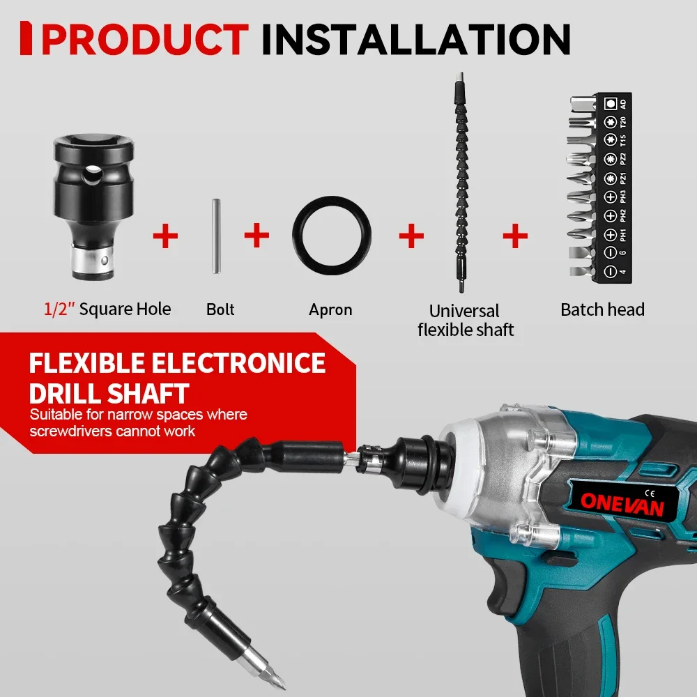 ONEVAN 44Pcs Set Electric Impact Wrench Socket Adapter Kit Drill Chuck Drive Adapter SET for Electric Drill Wrench Screwdrivers