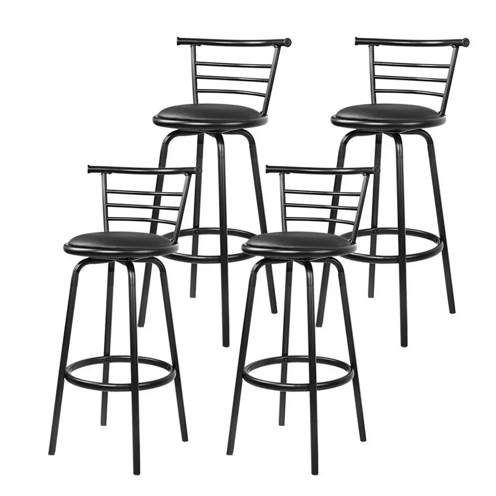 Set of 4 Swivel Leather Padded Metal Bar Stools Adjustable Height Durable Modern Kitchen Counter Chairs