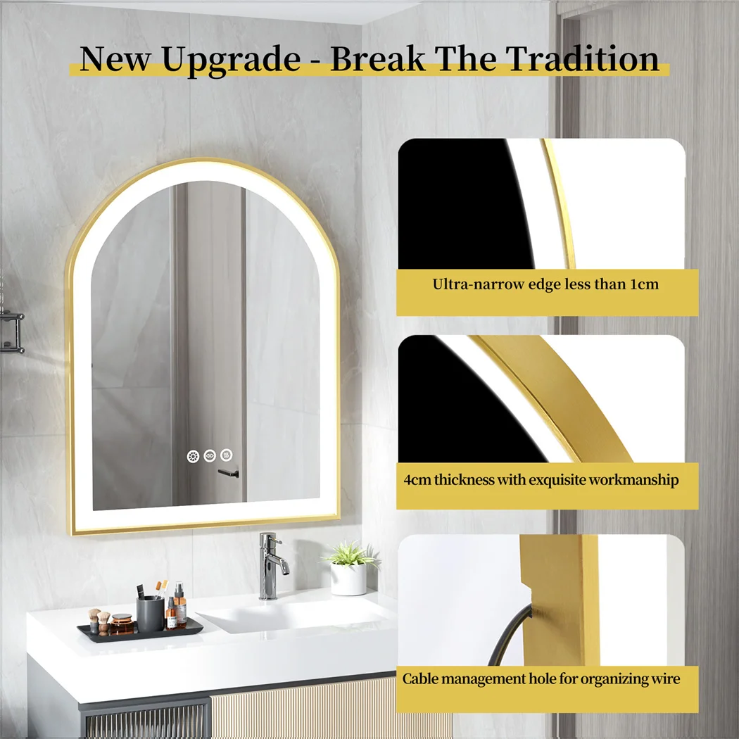 LUVODI Arch Framed LED Bathroom Mirror High-End Wall Mounted Toilet Washroom Dressing Makeup Mirror with Demister