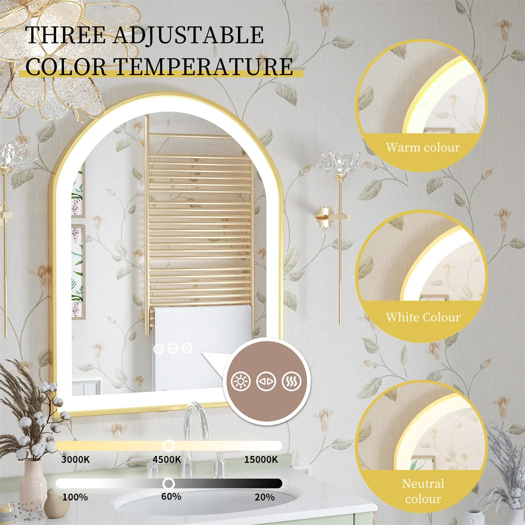 LUVODI Arch Framed LED Bathroom Mirror High-End Wall Mounted Toilet Washroom Dressing Makeup Mirror with Demister